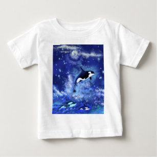Camiseta Para Bebê Baleias Assassinas na Lua Cheia - Desenho de Arte