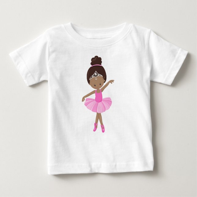 Camiseta Para Bebê Ballerina Afro-Americana, Rosa Tutu, Balé Rapariga (Frente)