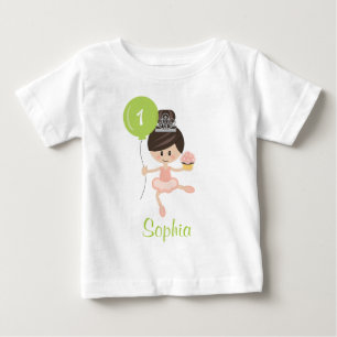 Camiseta Para Bebê Ballerina First Birthday T-shirt 1rua