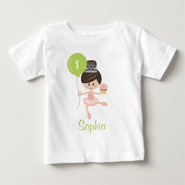 Camiseta Para Bebê Ballerina First Birthday T-shirt 1rua (Frente)
