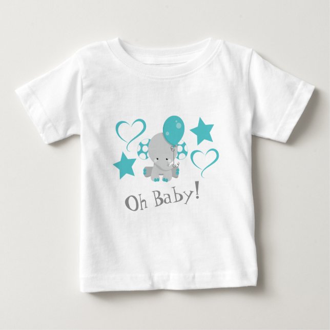 Camiseta Para Bebê Baloão de Elefante Azul-Bebê (Frente)