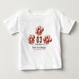 Camiseta Para Bebê Baloão de ouro rosa em aquarela para aniversário d