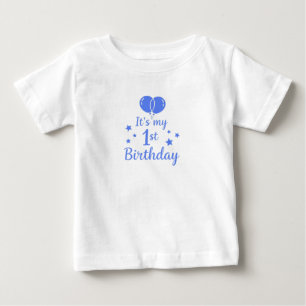Camiseta Para Bebê Balões Azuis Aniversário de 1 ano