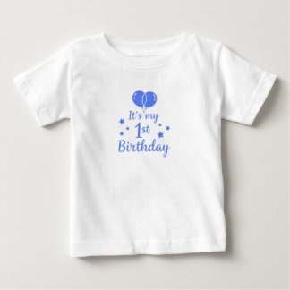 Camiseta Para Bebê Balões Azuis Aniversário de 1 ano