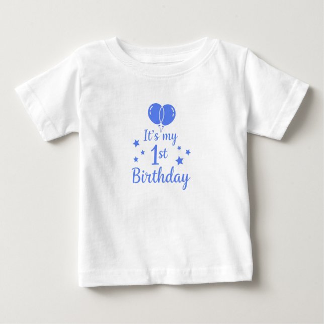 Camiseta Para Bebê Balões Azuis Aniversário de 1 Ano (Frente)