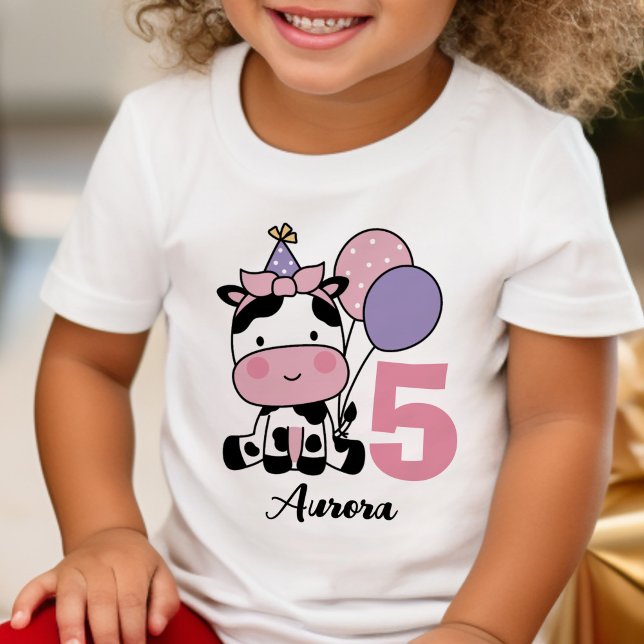 Camiseta Para Bebê Balões de Vaca de Aniversário de 5 Menina Personal (Criador carregado)