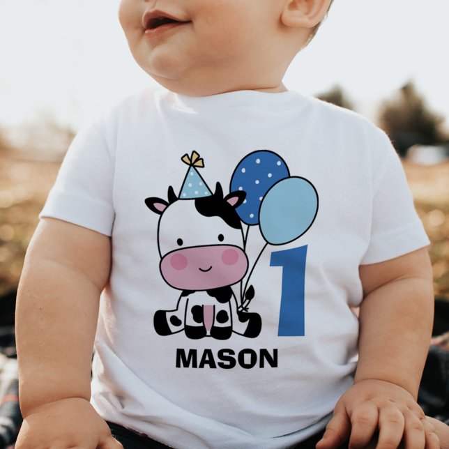 Camiseta Para Bebê Balões de Vaca de primeiro aniversario Bonito Pers (Criador carregado)