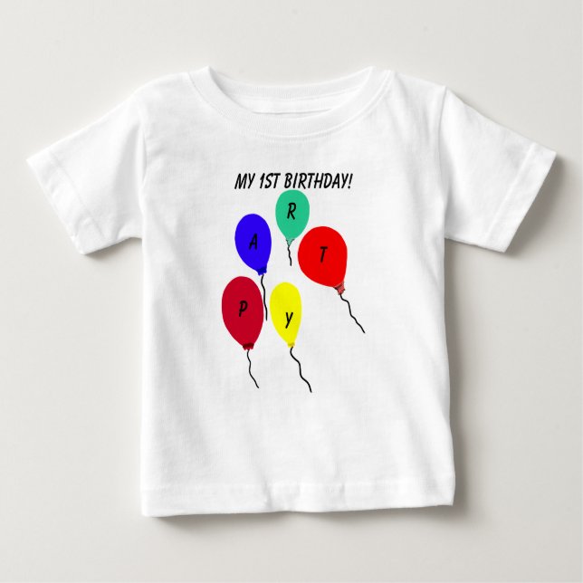 Camiseta Para Bebê Balões do meu primeiro aniversario Criança T-Shirt (Frente)