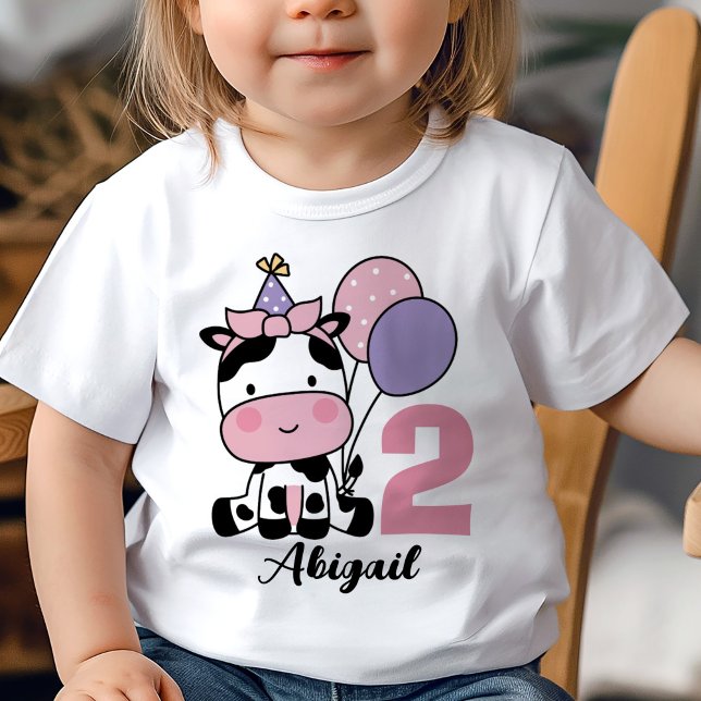 Camiseta Para Bebê Balões Rosa Rosa de segundo aniversário Personaliz (Criador carregado)