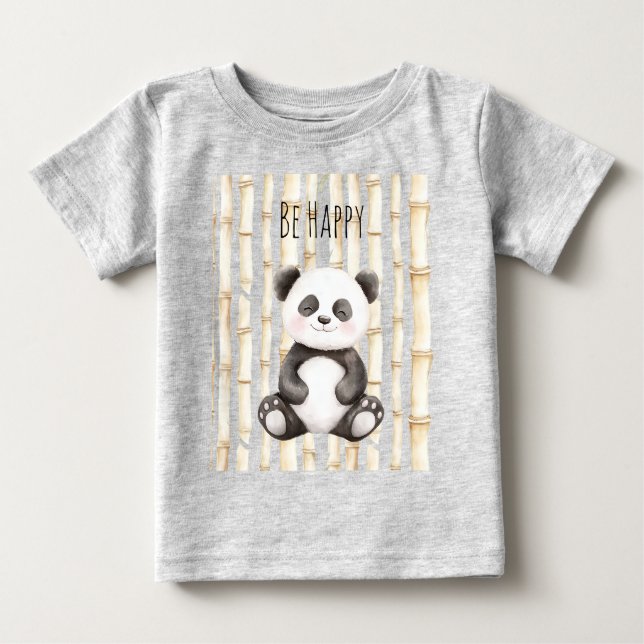Camiseta Para Bebê Bambu do Panda Feliz (Frente)
