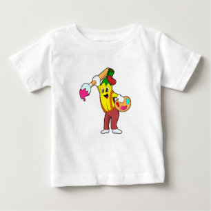 Camiseta Para Bebê Banana como Pincel com Pincel de Tinta