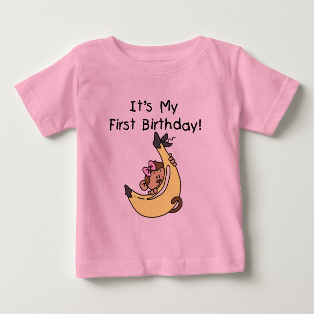 Camiseta Para Bebê Banana - primeiro aniversario de macaco feminino (Frente)