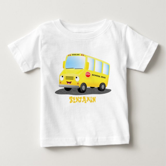 Camiseta Para Bebê Banda branca e feliz de ônibus escolar amarelo (Frente)