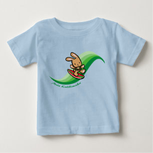 Camiseta Para Bebê Banda de Cartoon Verde de Bunny Holiday do Surfing