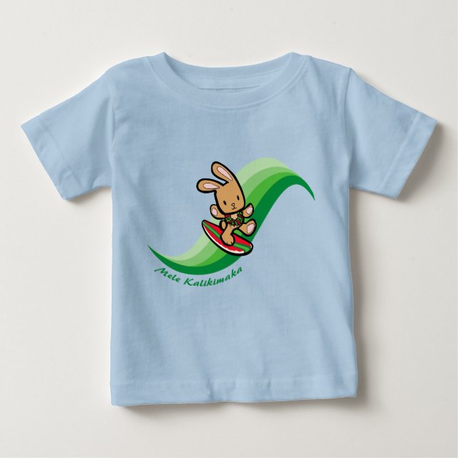 Camiseta Para Bebê Banda de Cartoon Verde de Bunny Holiday do Surfing (Frente)