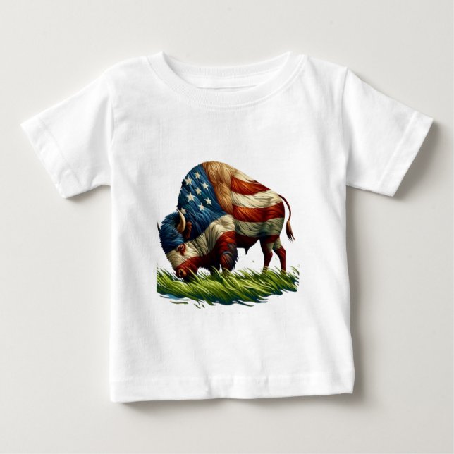 Camiseta Para Bebê Bandeira Americana Buffalo (Frente)
