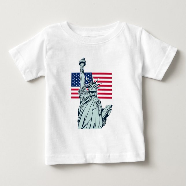 Camiseta Para Bebê Bandeira Americana com Lady Liberty (Frente)