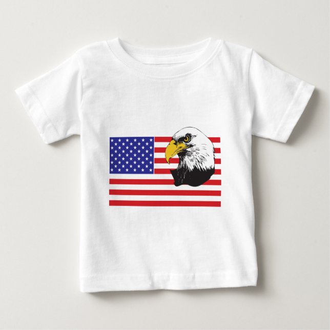 Camiseta Para Bebê Bandeira Americana e Águia Balda (Frente)