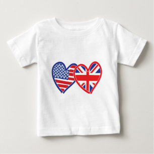 Camiseta Para Bebê Bandeira Americana/Union Jack Flag Hearts
