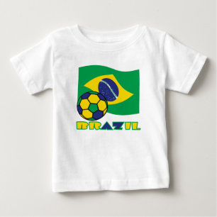 Camiseta Para Bebê Bandeira Brasileira Bola de Futebol Brasil
