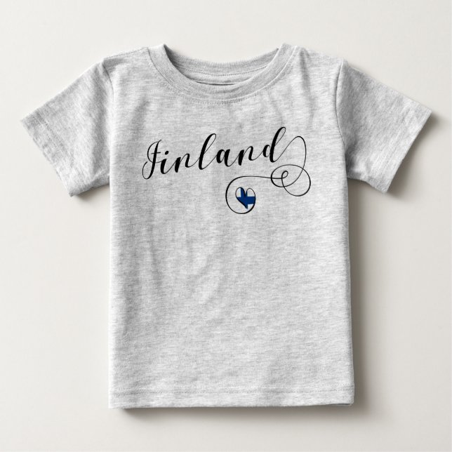 Camiseta Para Bebê Bandeira da Finlândia Heart, Orgulho Finlandês (Frente)
