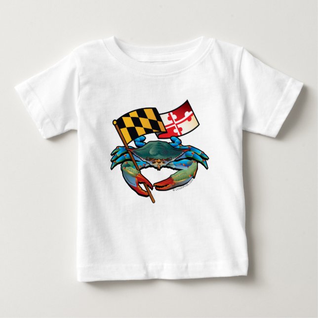 Camiseta Para Bebê Bandeira de Maryland do caranguejo azul (Frente)