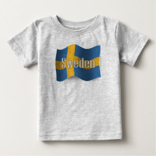 Camiseta Para Bebê Bandeira de ondulação da suecia
