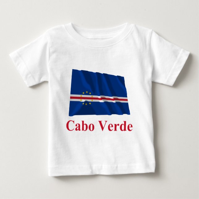 Camiseta Para Bebê Bandeira de ondulação de Cabo Verde com nome no (Frente)