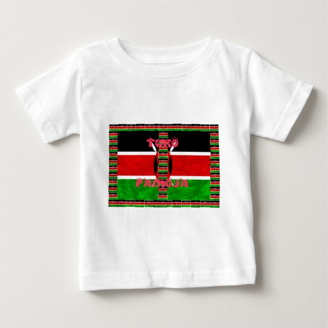 Camiseta Para Bebê Bandeira do Quênia: Tuko Pamoja - Design de Arte U (Frente)