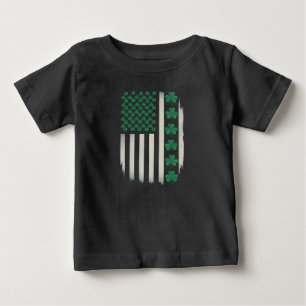 Camiseta Para Bebê Bandeira dos EUA Trevos Americanos Dia de São Patr