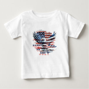 Camiseta Para Bebê Bandeira e águia dos Estados Unidos. 4 de julho.