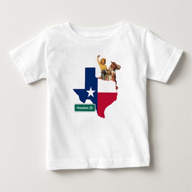 Camiseta Para Bebê Bandeira em forma do Texas de Vaqueira e Placa de  (Frente)