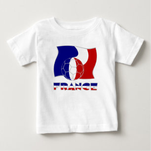 Camiseta Para Bebê Bandeira Francesa com Bola de Futebol
