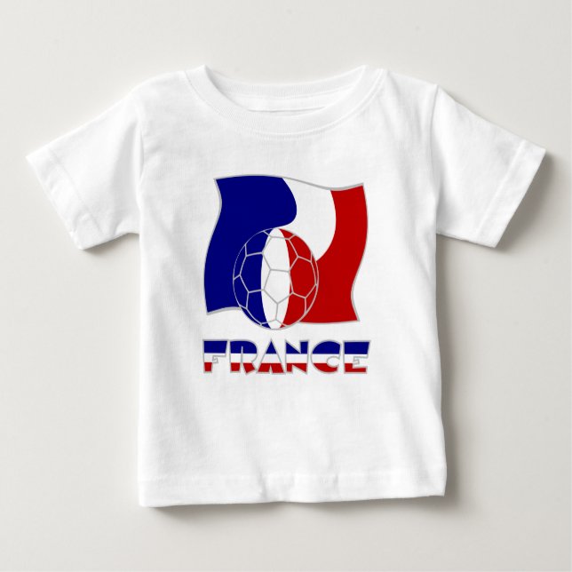 Camiseta Para Bebê Bandeira Francesa com Bola de Futebol (Frente)