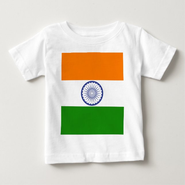 Camiseta Para Bebê Bandeira Nacional da Índia Ashoka Chakra (Frente)