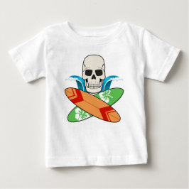 Camiseta Para Bebê Bandeira Pirata Jolly Roger Caveira e Pranchas de