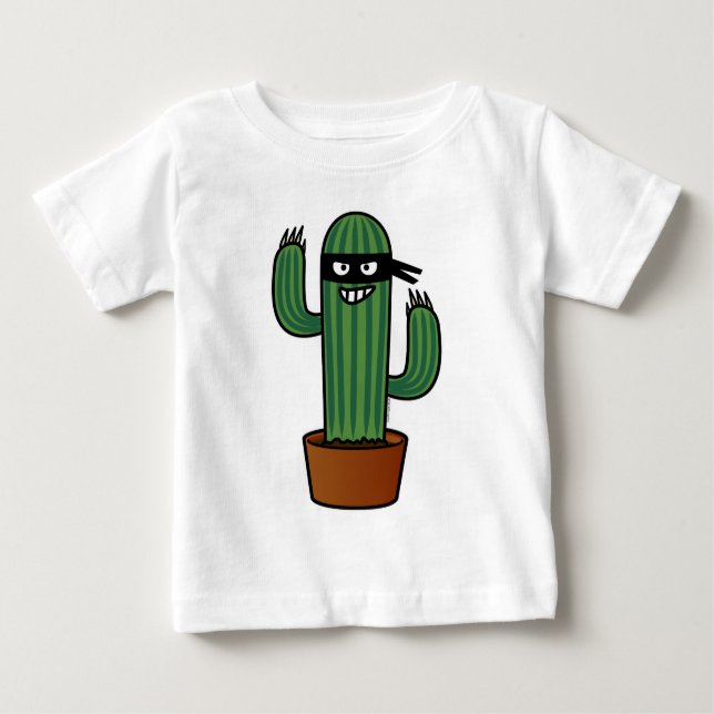 Camiseta Para Bebê Bandido sneaky mascarado ninja do bandido do cacto (Frente)