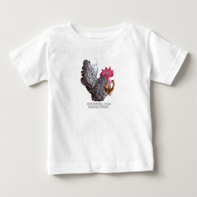 Camiseta Para Bebê Bantam Power! Chabo Rooster| Potência de frango Ba (Frente)