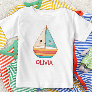 Camiseta Para Bebê Barco à Vela Náutico Colorido Fofo