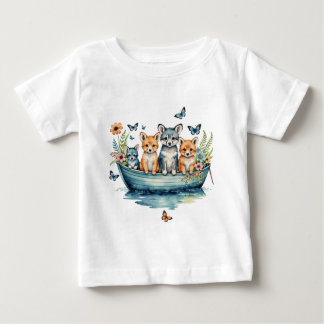 Camiseta Para Bebê Barco cortado com animais