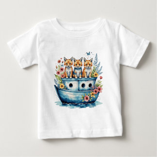 Camiseta Para Bebê Barco cortado com animais