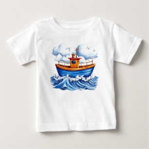 Camiseta Para Bebê Barco de desenho animado