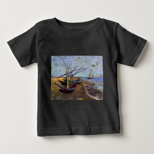 Camiseta Para Bebê Barcos de Pesca na Praia (Frente)