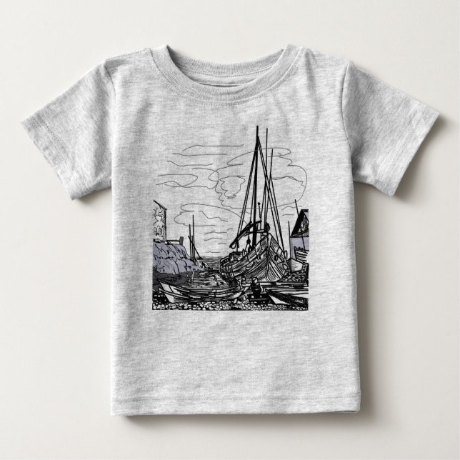 Camiseta Para Bebê barcos no mar (Frente)