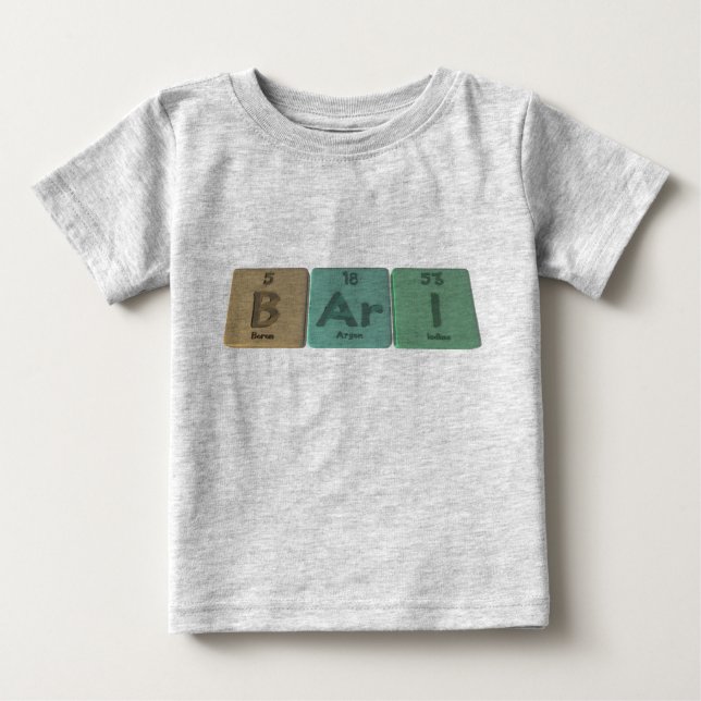 Camiseta Para Bebê Bari como o iodo do argônio do boro (Frente)