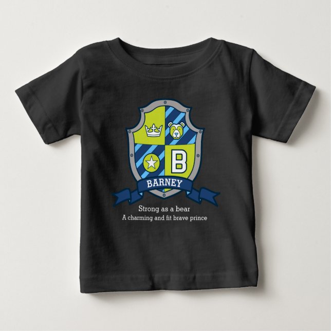 Camiseta Para Bebê Barney boys B nome e significado urso cavaleiro es (Frente)