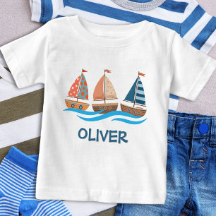 Camiseta Para Bebê Barquinhos Náuticos Fofos