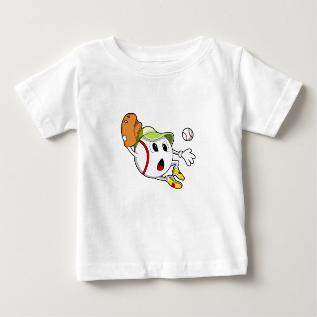 Camiseta Para Bebê Baseball com luva de beisebol e Boné (Frente)