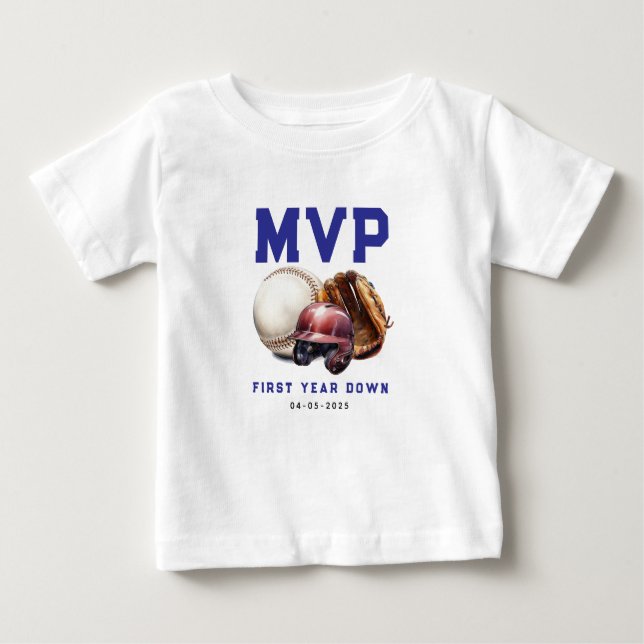 Camiseta Para Bebê Baseball First Year Down 1st Birthday (Frente)