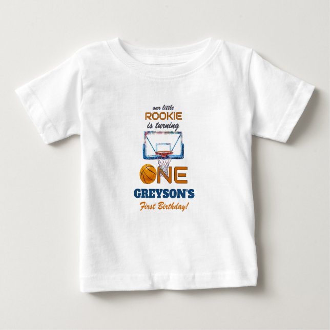 Camiseta Para Bebê Basketball Rookie Of The Year First Birthday (Frente)